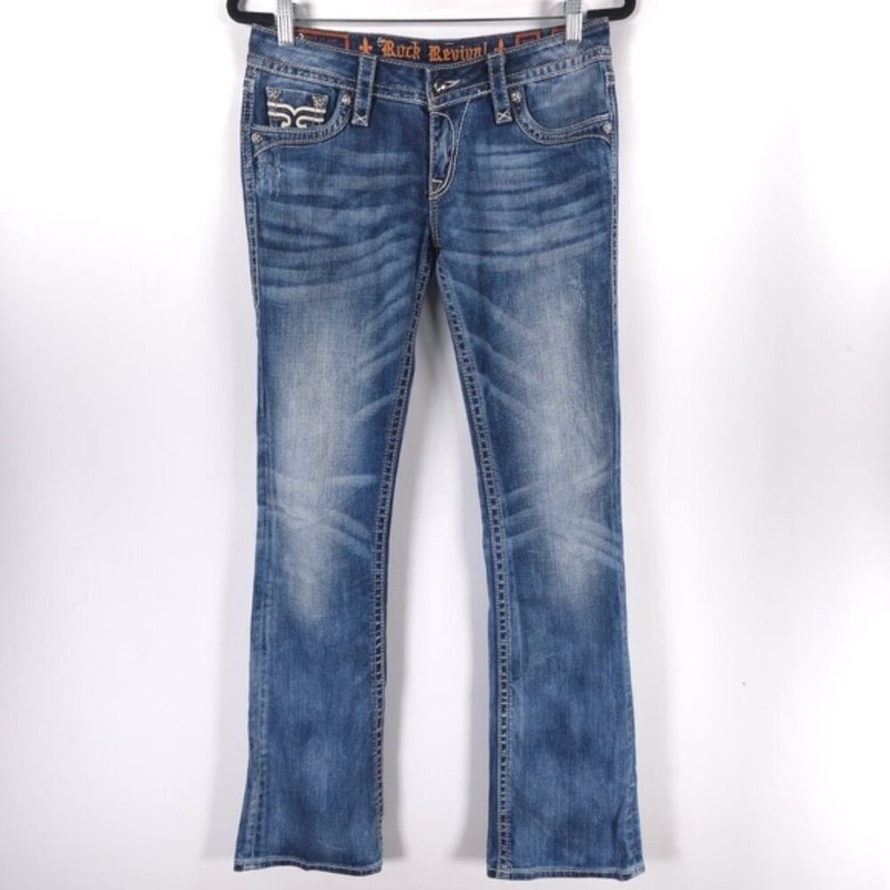 ROCK REVIVAL Women’s PENNY BOOT Jeans Rhinestone STYLE RE82588L Size 28